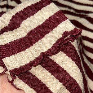 Stylish Off-the-Shoulder Striped Sweater in Burgundy and Cream